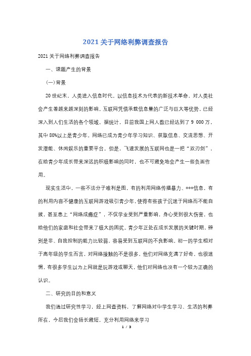 2021关于网络利弊调查报告