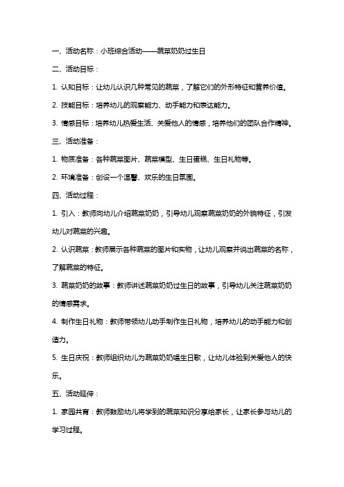 小班综合：蔬菜奶奶过生日活动教案和教学反思