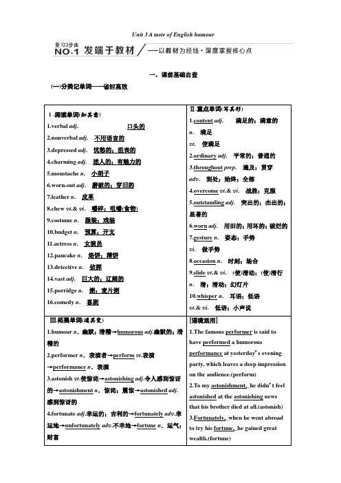 2020高考英语新增分方案大一轮人教新课改省份专用讲义：必修4Unit3AtasteofEnglishhumour含答案