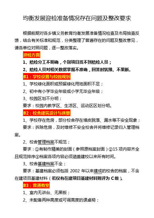均衡发展迎检准备情况存在问题及整改要求