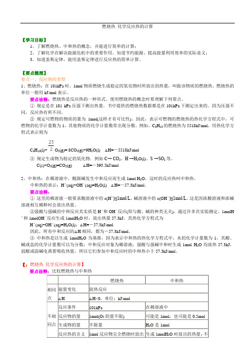 高中化学选修4之知识讲解_燃烧热 化学反应热的计算_基础-