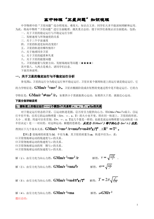 20180810高中物理卫星问题知识梳理