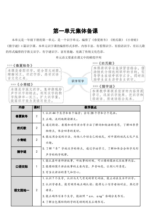 人教部编版一年级语文下册  第一单元  识字1 春夏秋冬  名师教案(集体备课)