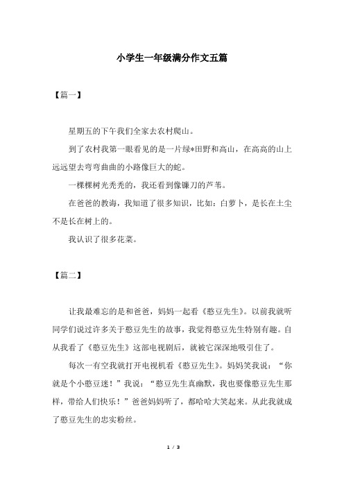 小学生一年级满分作文五篇