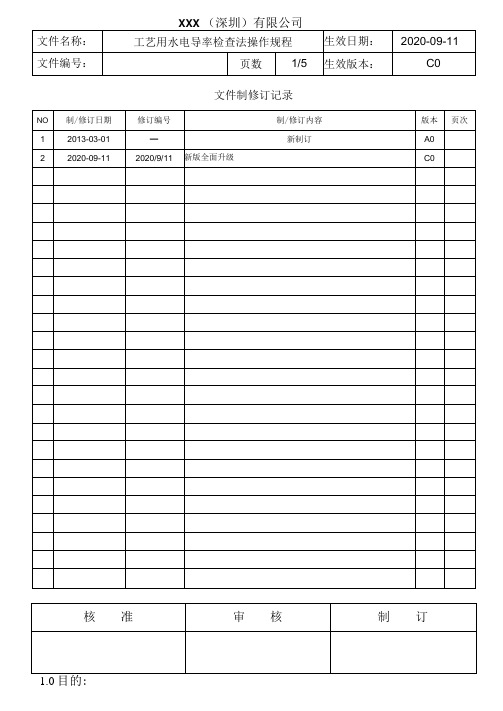 工艺用水电导率检查法操作规程
