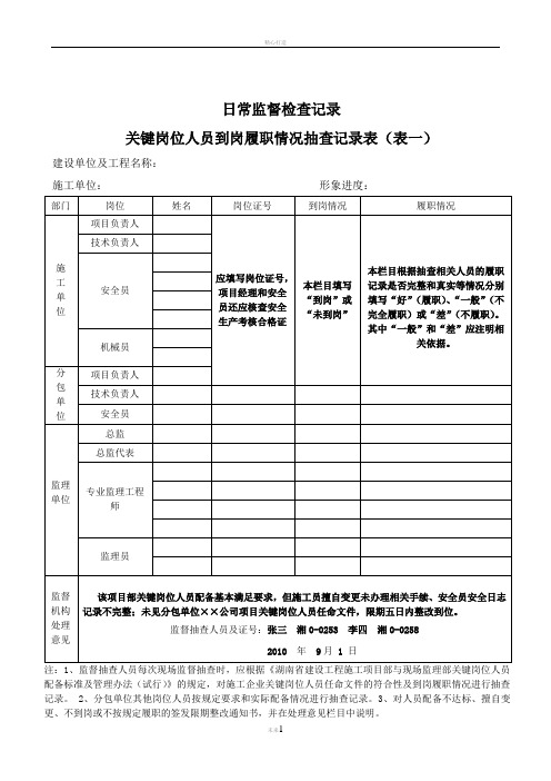 (已修改)湖南省建设工程质量安全监督规范化记录用表填写示例
