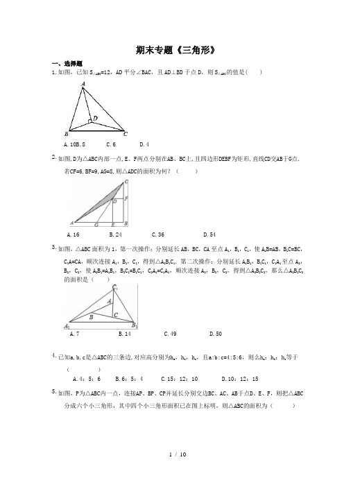 2020年秋人教版八年级数学上册期末复习专题《三角形》(含答案)