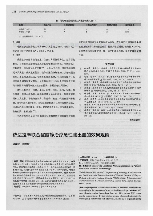 依达拉奉联合醒脑静治疗急性脑出血的效果观察