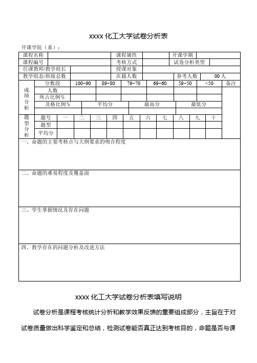 最新整理化工大学试卷分析表.doc