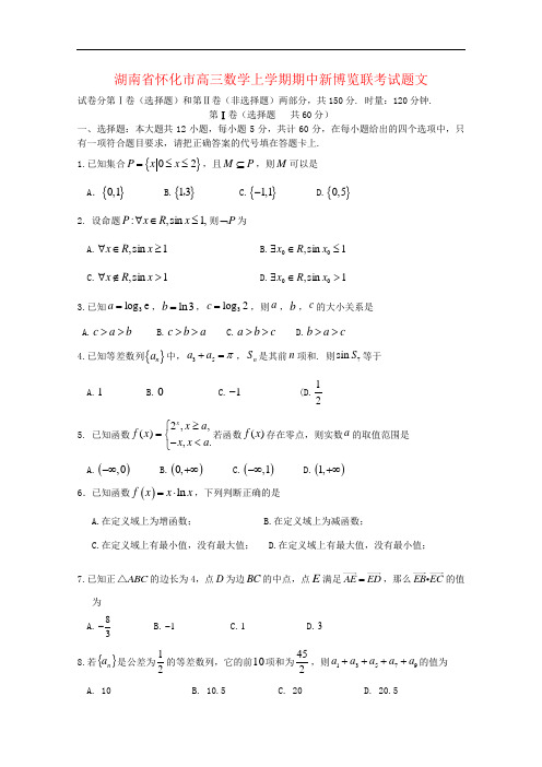 湖南省怀化市高三数学上学期期中新博览联考试题文