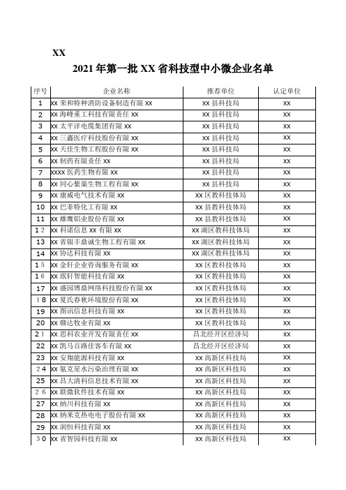 2021年第一批江西省科技型中小微企业名单