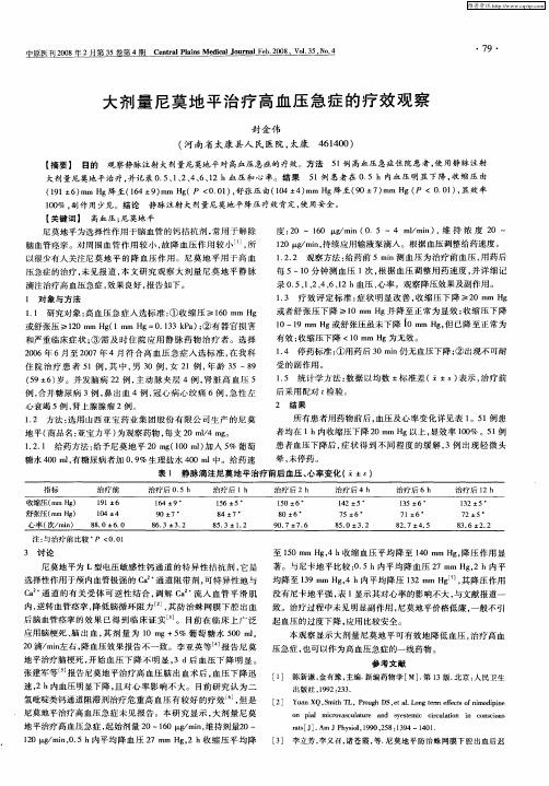 大剂量尼莫地平治疗高血压急症的疗效观察