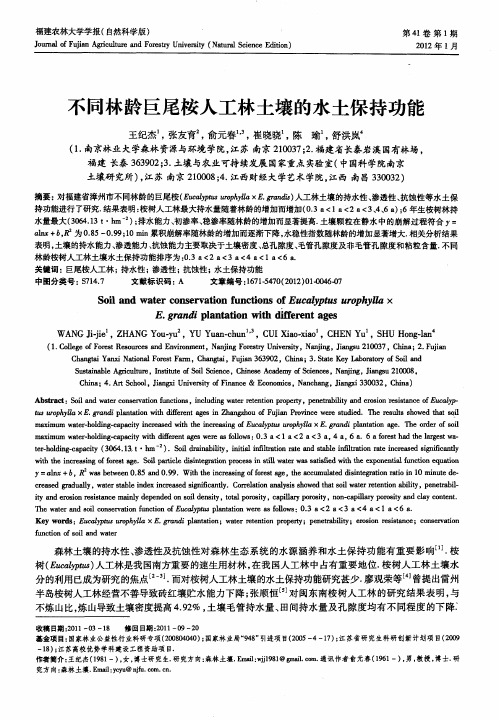 不同林龄巨尾桉人工林土壤的水土保持功能