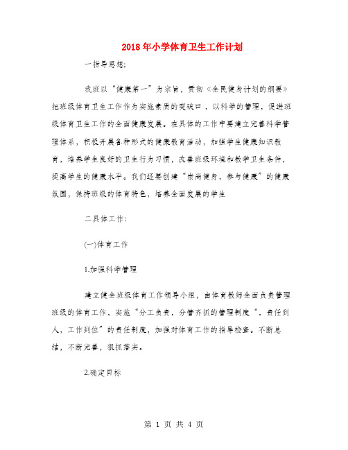 2018年小学体育卫生工作计划