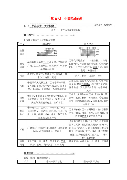 2016高考地理总复习 第十八章 第40讲 中国区域地理学案