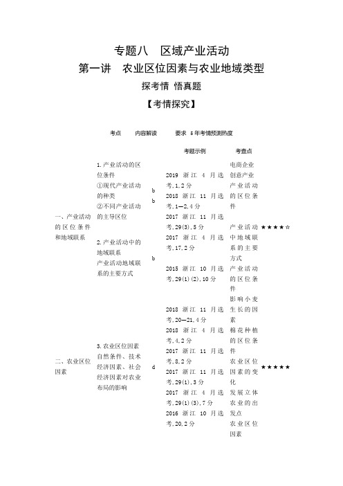 2021年浙江高考地理复习练习讲义：专题八 区域产业活动第一讲 农业区位因素与农业地域类型