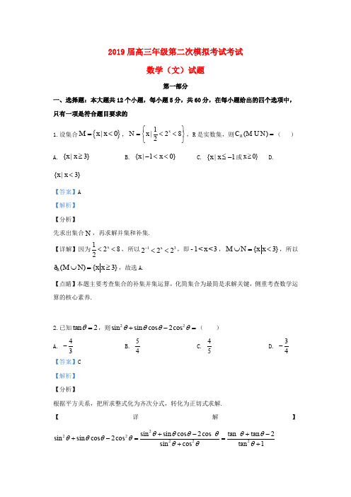 内蒙古北方重工业集团有限公司第三中学2019届高三数学二模试题(含解析)