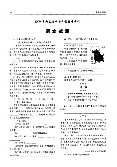 2009年山东省中等学校招生考试语文试题