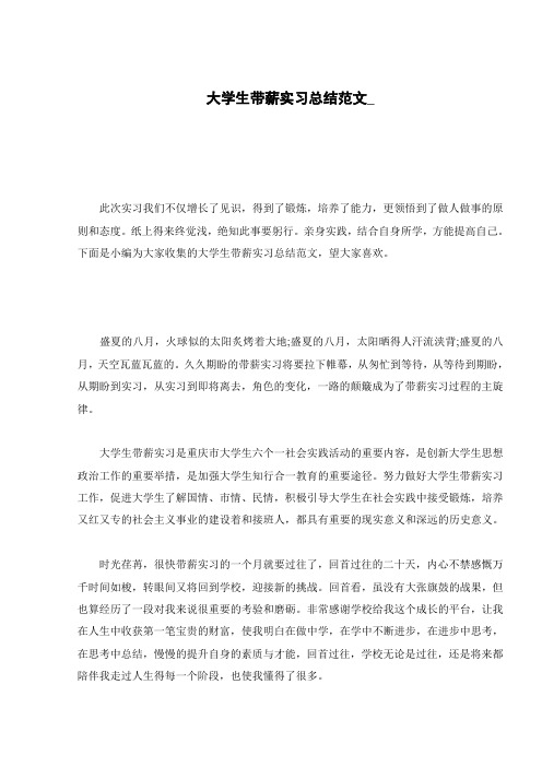 大学生带薪实习总结范文_