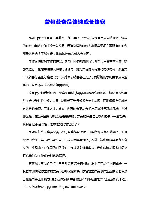 营销业务员快速成长诀窍