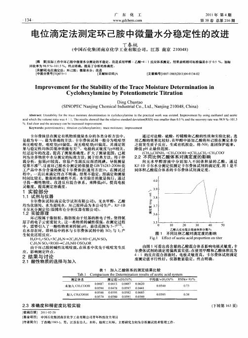 电位滴定法测定环己胺中微量水分稳定性的改进