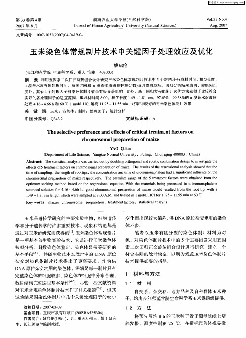 玉米染色体常规制片技术中关键因子处理效应及优化