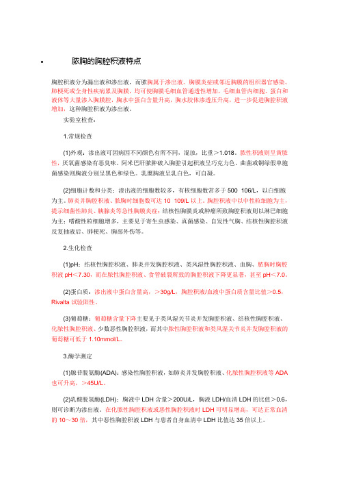 脓胸的胸腔积液特点