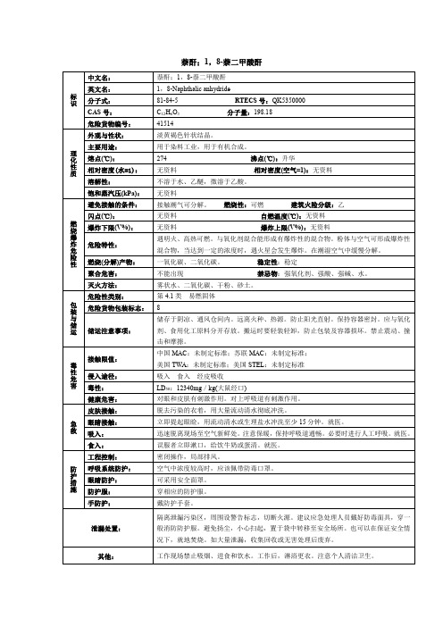 萘酐;1,8-萘二甲酸酐化学品安全技术说明书MSDS