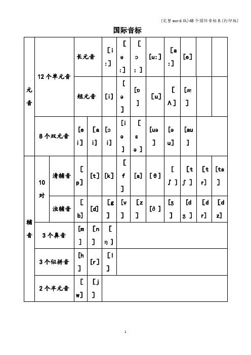 (完整word版)48个国际音标表(打印版)