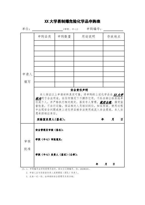 大学易制爆危险化学品申购表