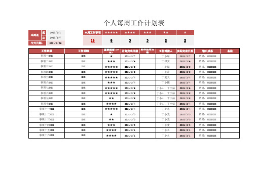 个人每周工作计划表Excel模板