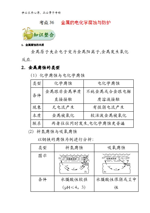 36 金属的电化学腐蚀与防护-2018年高考化学考点一遍过含解析
