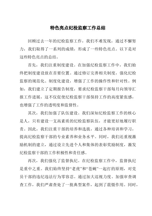 特色亮点纪检监察工作总结