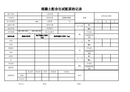 混凝土配合比试配原始记录