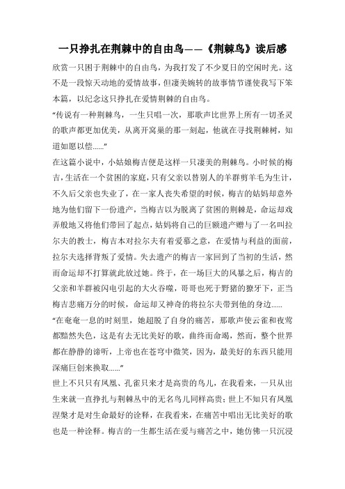 一只挣扎在荆棘中的自由鸟 ——《荆棘鸟》读后感(1000字).docx