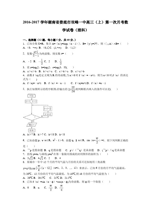 湖南省娄底市双峰一中2017届高三上学期第一次月考数学试卷(理科) 含解析