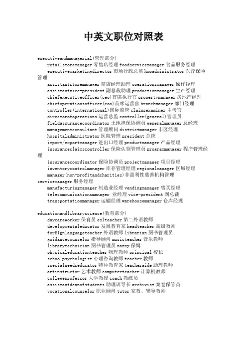 最新 中英文职位对照表-精品