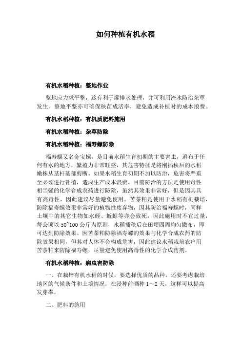 如何种植有机水稻