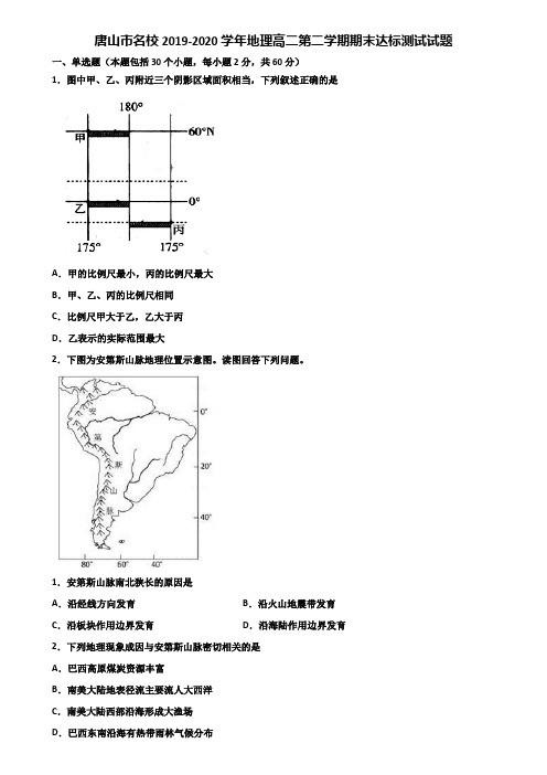 唐山市名校2019-2020学年地理高二第二学期期末达标测试试题含解析