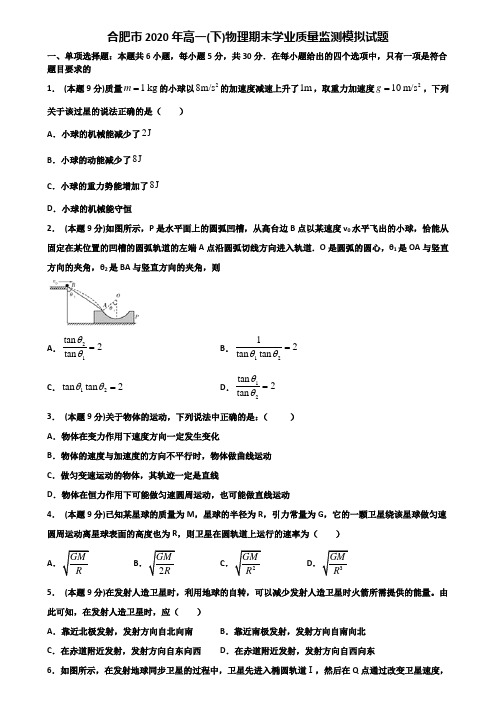 合肥市2020年高一(下)物理期末学业质量监测模拟试题含解析