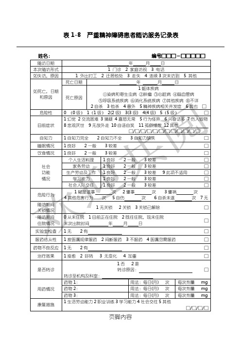 严重精神障碍患者随访服务记录表格模板