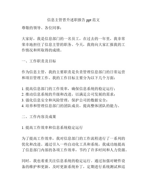 信息主管晋升述职报告ppt范文