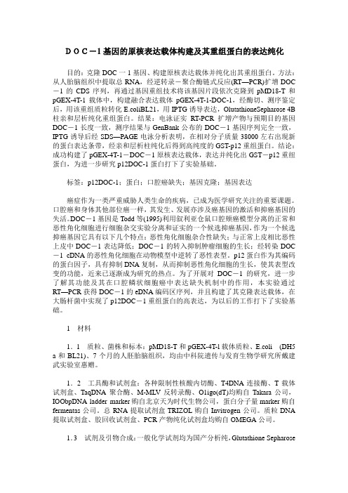 DOC-1基因的原核表达载体构建及其重组蛋白的表达纯化