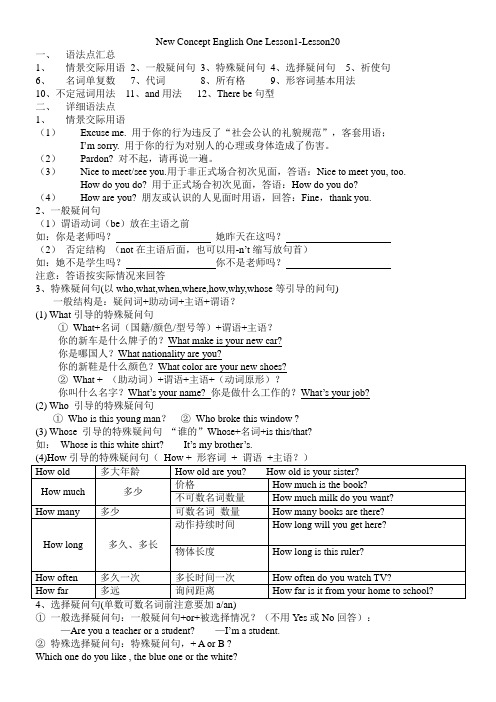 新概念第一册Lesson1-Lesson20 综合语法点