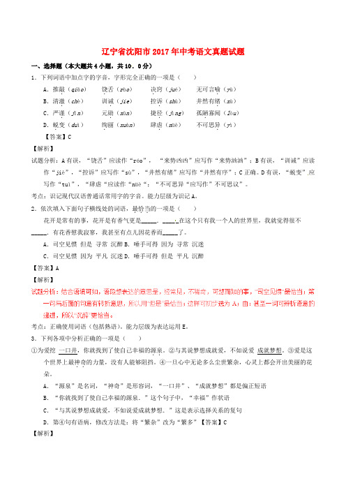 辽宁省沈阳市2017年中考语文真题试题(含解析)