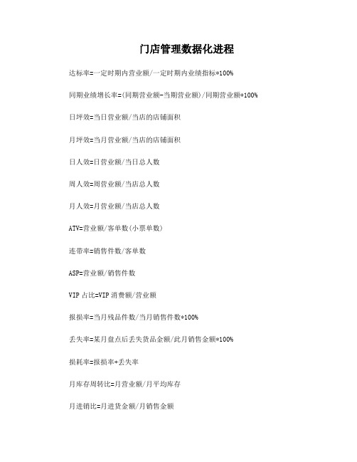 门店管理数据公式