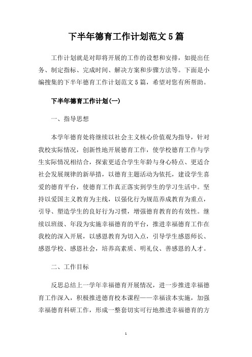 下半年德育工作计划范文5篇.doc