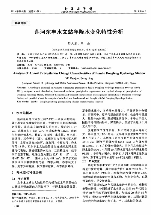 莲河东丰水文站年降水变化特性分析