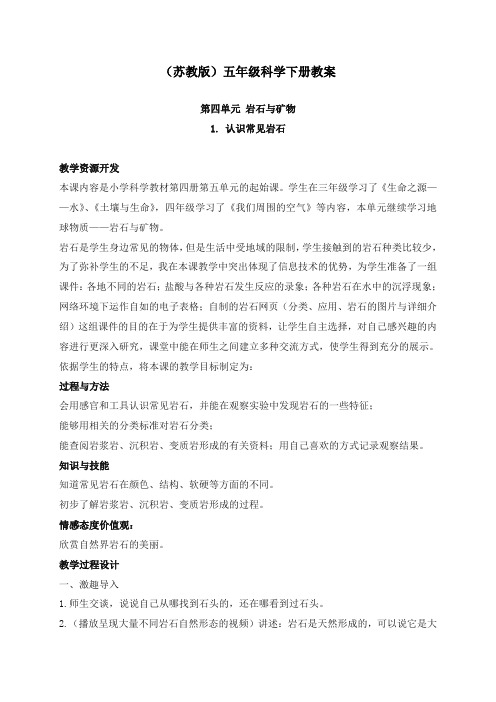 最新苏教版科学小学五年级下册4.1.认识常见的岩石优质课教案 (1)