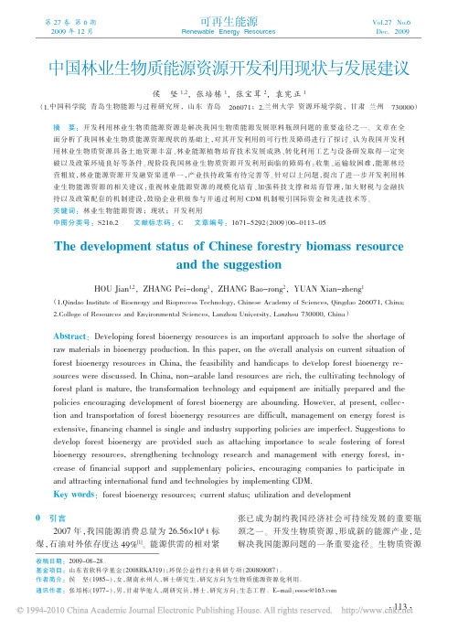 中国林业生物质能源资源开发利用现状与发展建议